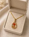 Orange Floral Teardrop Resin Pendant Necklace 9.webp