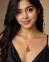 Orange Floral Teardrop Resin Pendant Necklace 1.webp