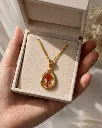 Orange Floral Teardrop Resin Pendant Necklace 10.webp