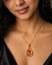 Orange Floral Teardrop Resin Pendant Necklace 3.webp
