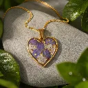 Heart-Shaped Resin Pendant Necklace with Purple Flowers & Golden Flakes 4.webp