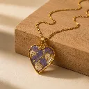 Heart-Shaped Resin Pendant Necklace with Purple Flowers & Golden Flakes 5.webp