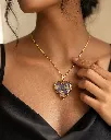 Heart-Shaped Resin Pendant Necklace with Purple Flowers & Golden Flakes 1.webp