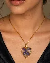 Heart-Shaped Resin Pendant Necklace with Purple Flowers & Golden Flakes 12.webp