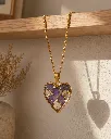 Heart-Shaped Resin Pendant Necklace with Purple Flowers & Golden Flakes 11.webp