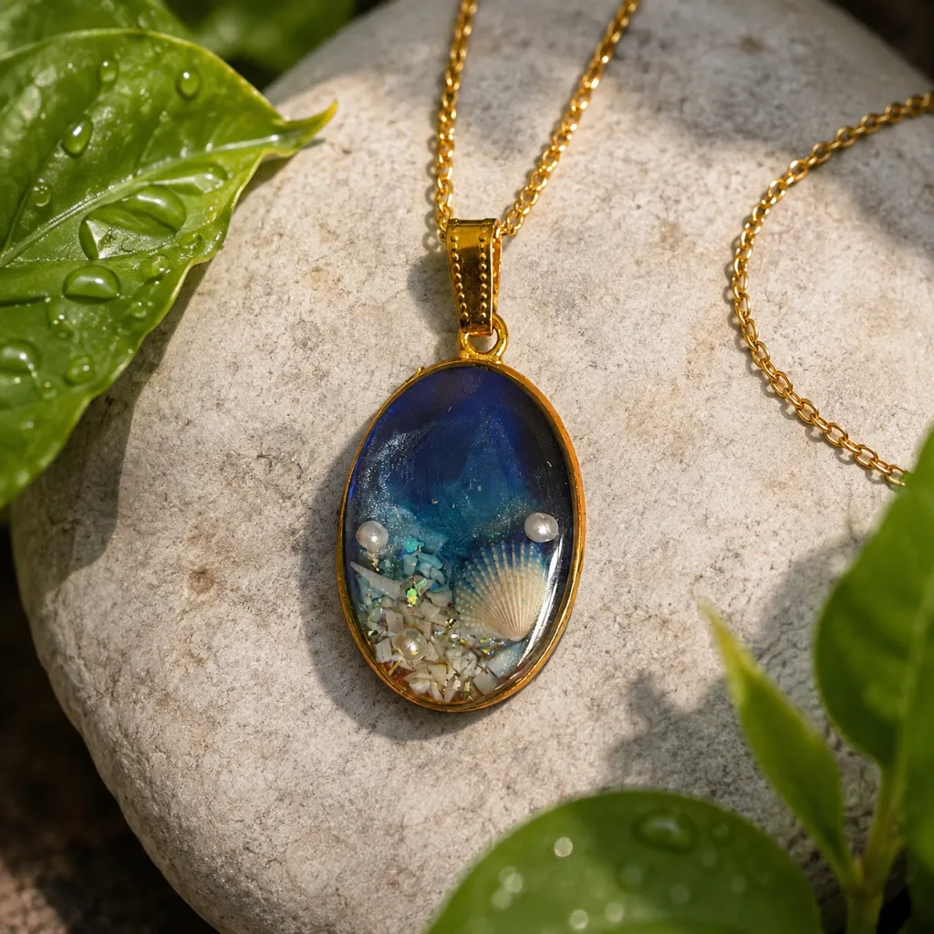 Ocean-Inspired Blue Resin Pendant with Seashell & Pearl 3.webp