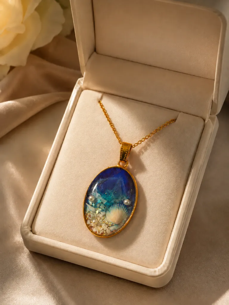 Ocean-Inspired Blue Resin Pendant with Seashell & Pearl 1.webp