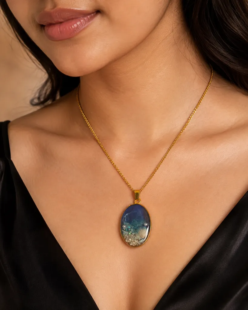 Ocean-Inspired Blue Resin Pendant with Seashell & Pearl 9.webp
