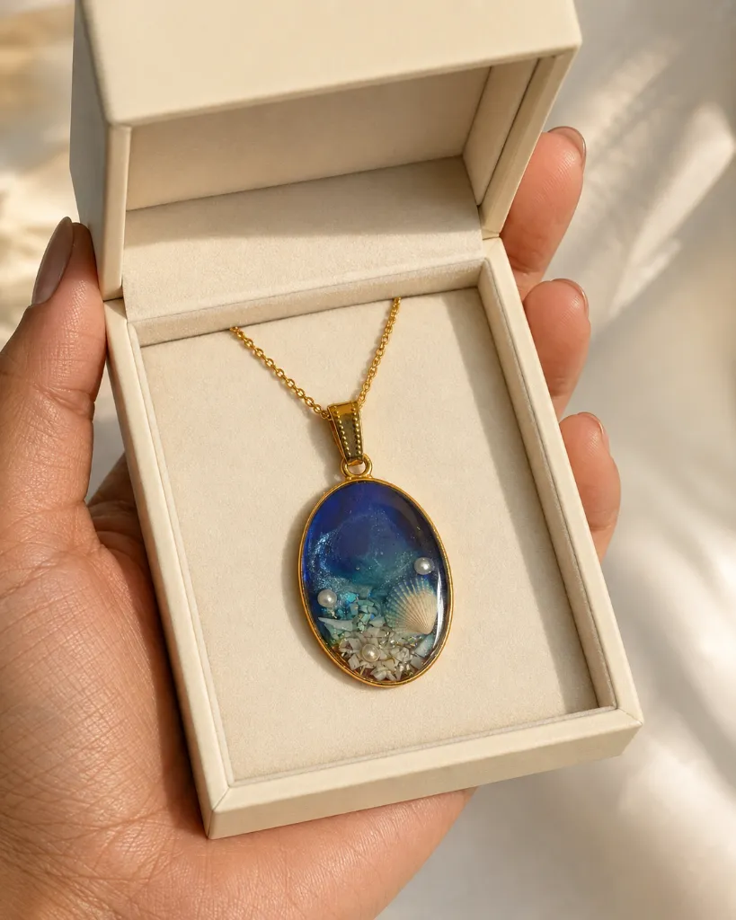 Ocean-Inspired Blue Resin Pendant with Seashell & Pearl 2.webp