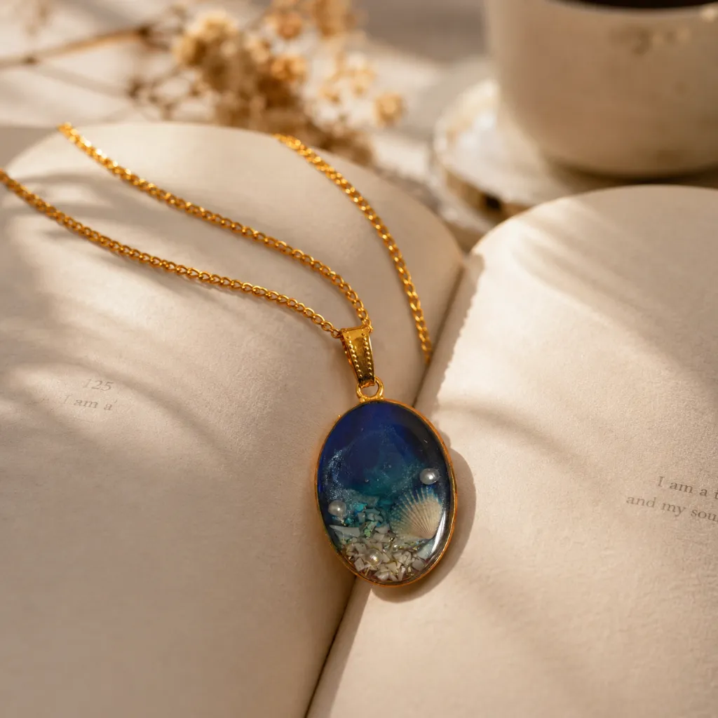 Ocean-Inspired Blue Resin Pendant with Seashell & Pearl 5.webp