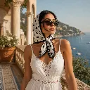 Black & White Polka Dot Square Scarf with Lace Border 5.webp