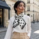 Black & White Polka Dot Square Scarf with Lace Border 4.webp