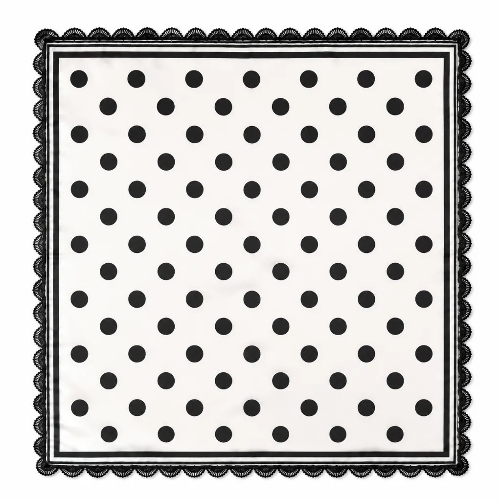 Black & White Polka Dot Square Scarf with Lace Border 1.webp