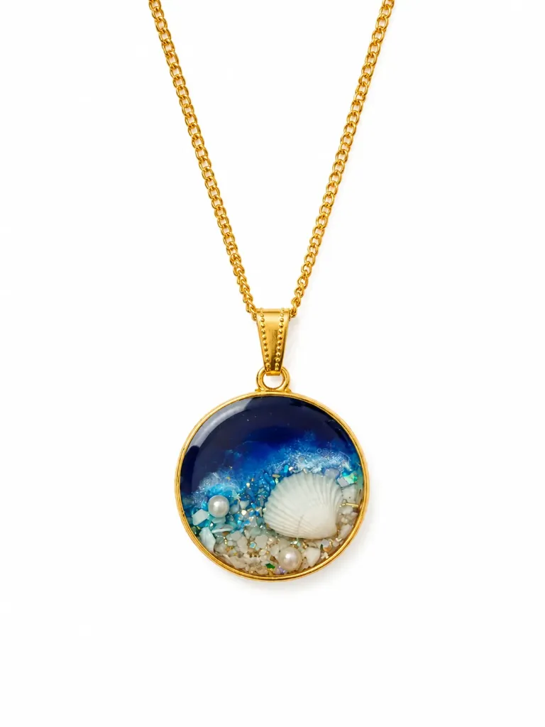 Ocean Shell Resin Pendant Necklace for Women – Blue Beach-Inspired
