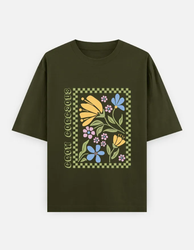 "Grow Gorgeous" Aesthetic Botanical Print Graphic Unisex Oversized T-Shirt