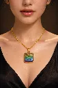Square Golden Blue-Green Pendant