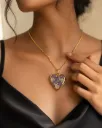 Heart-Shaped Resin Pendant Necklace with Purple Flowers & Gold Flakes by Flaunt N Flourish