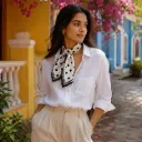Black & White Polka Dot Square Scarf with Lace Border by Flaunt N Flourish