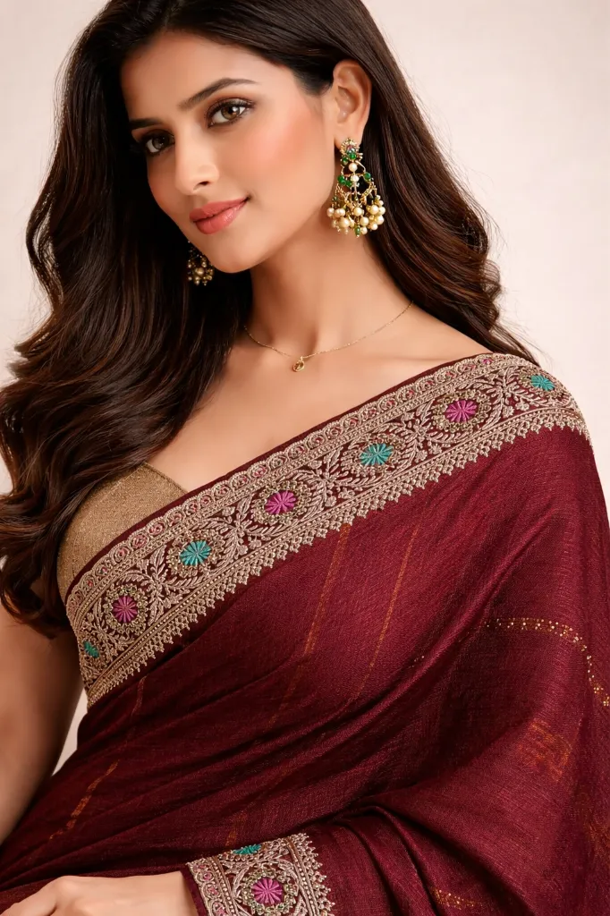 Embroidered, Embellished, Bollywood Silk Blend Saree by Flaunt N Flourish