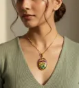 Golden Aurora Resin Pendant Necklace - Handmade Gold Foil Oval Statement Jewellery