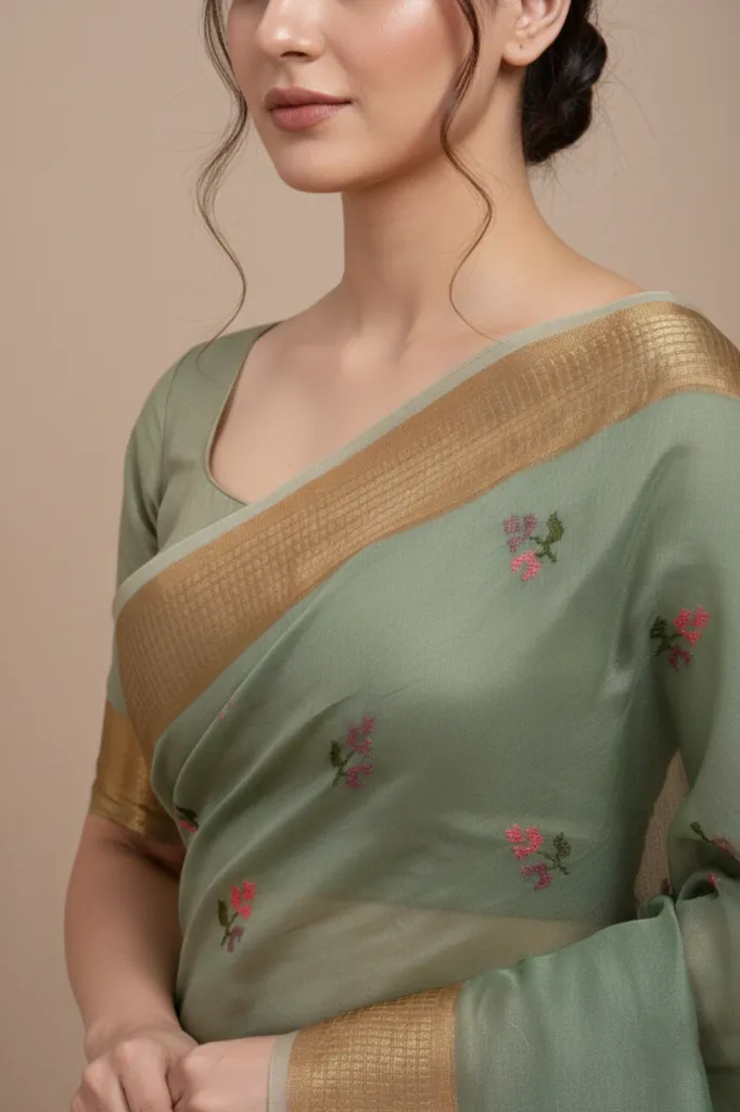 Kashvi Silk Elegant Lightweight Floral Saree with Subtle Woven Border by Flaunt N Flourish