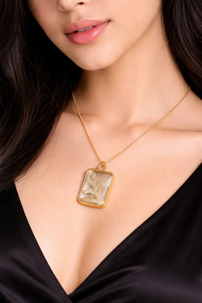 Botanical Gold Resin Pendant Necklace