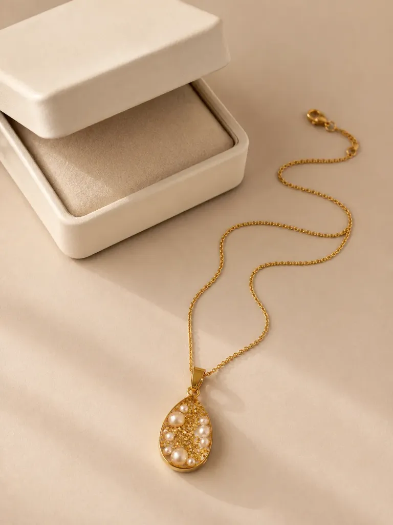 Resin Pearl Teardrop Pendant Necklace for Women by Flaunt N Flourish